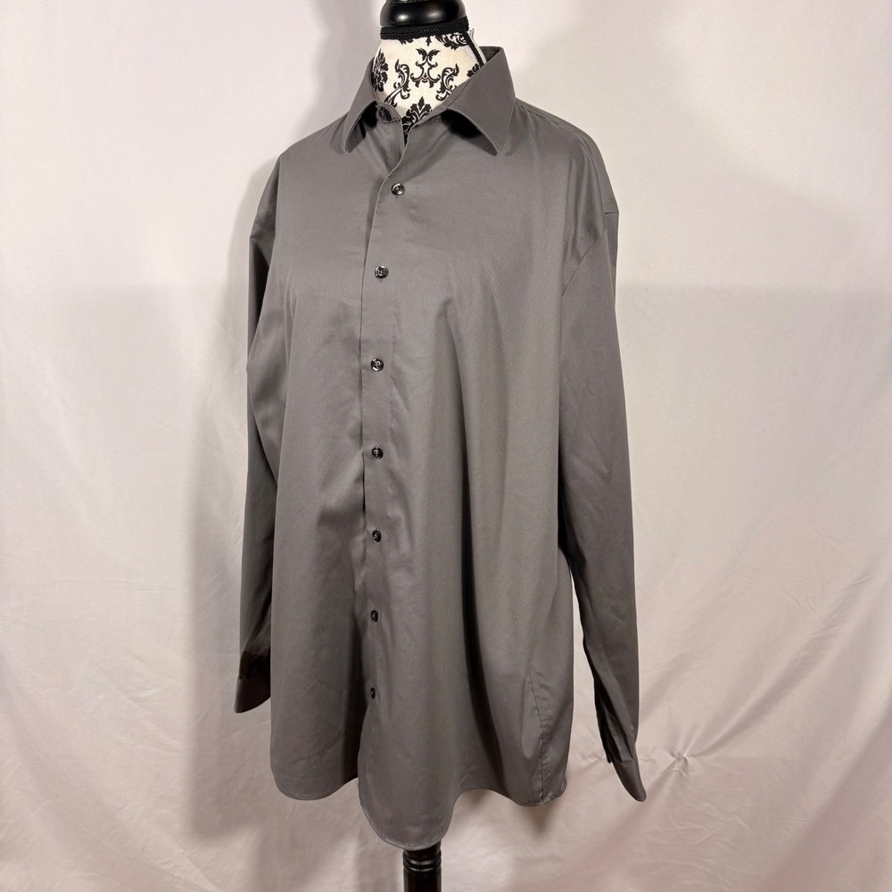 Kenneth Cole New York Mens Slim Fit Non Iron Stretch Dress Shirt Gray 17 34/35